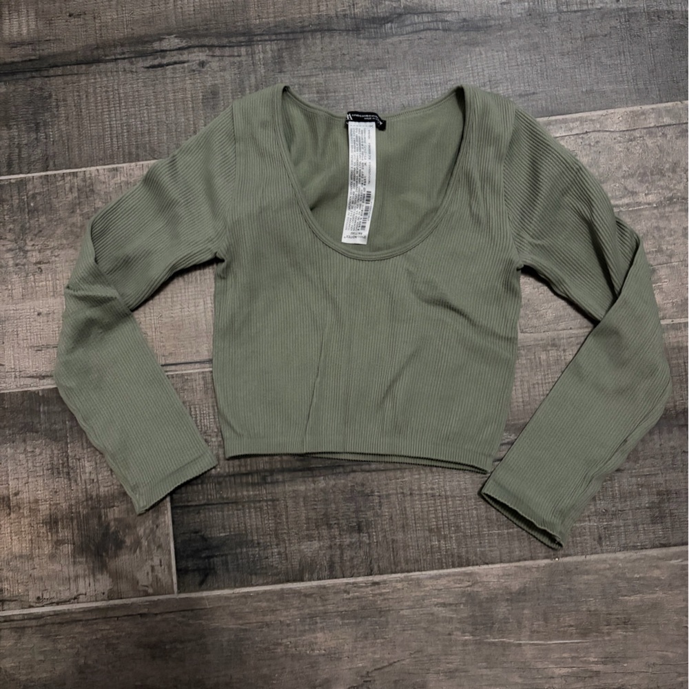 Zara Sage Green Ribbed Crop Top